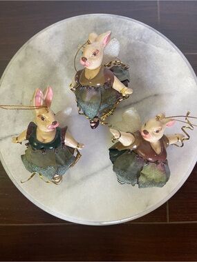 Set of 3 Rabbit Fairy Xmas Ornaments Katherine’s collection vintage